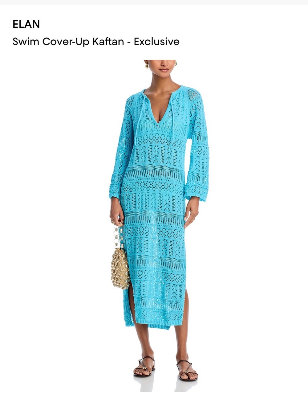 Elan Turquoise Open-Knit V-Neck Midi Dress